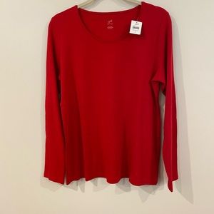 NWT JJill Perfect Pima long sleeve tee Perfect Red 100% pima cotton Size Large